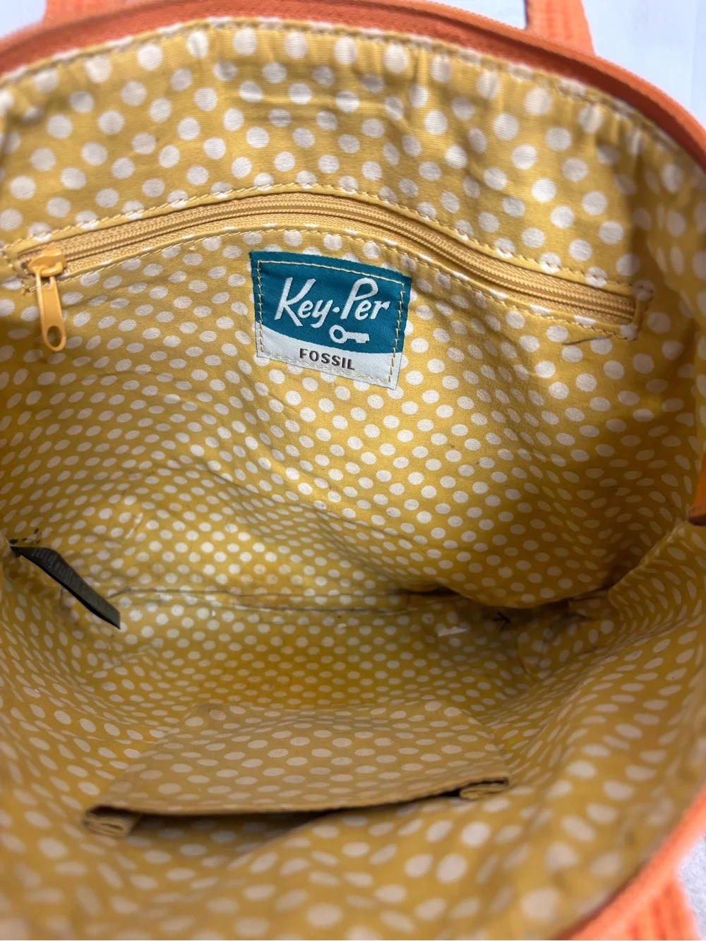 Fossil Tan Canvas Tote with Leather Trim and Multicolor Woven Strap